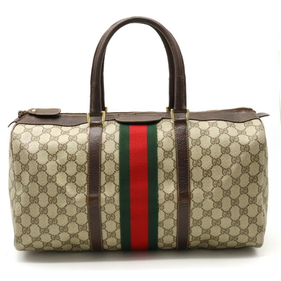 GUCCI Handbags - GUCCI Gucci Old Sherry Line Handbag Boston Bag Coated Canvas Leather Beige Da...